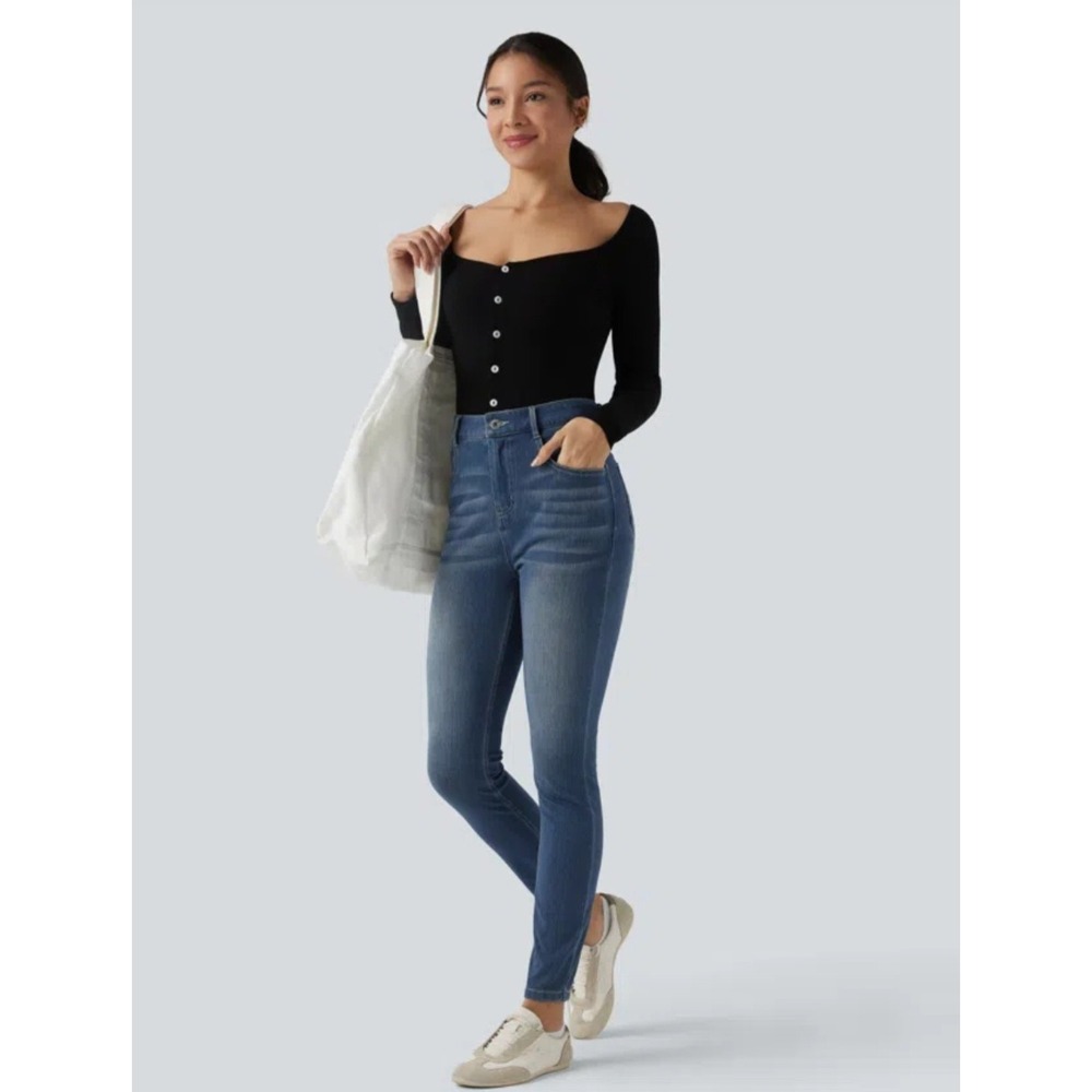 NWT Halara Flex High Waisted Casual Skinny Jeans with Pockets Medium Regular